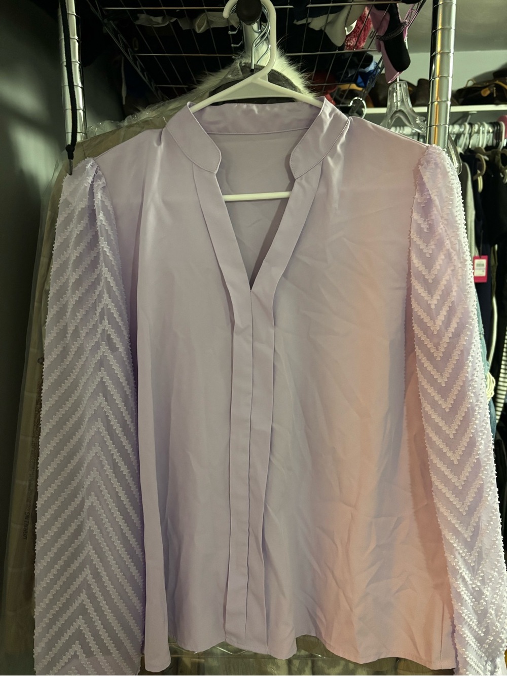 SHEIN Light Lavender V-Neck Long-Sleeve Blouse